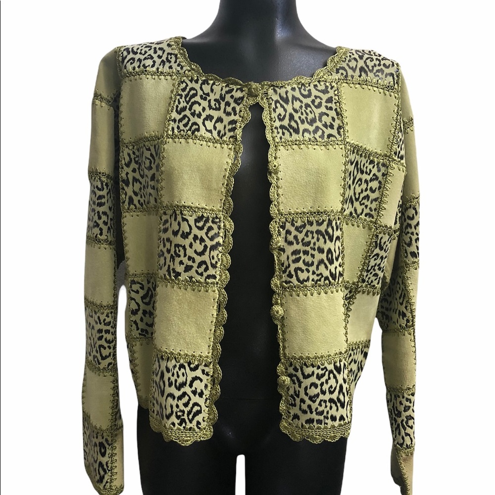 Smh Boutique Leather Patchwork Jacket Green Large - image 8